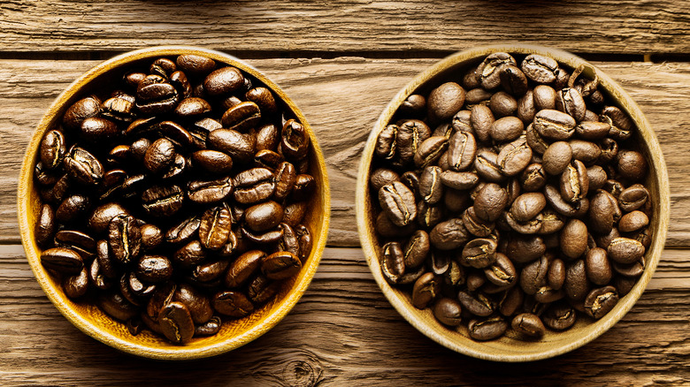 Dark roasted coffee beans