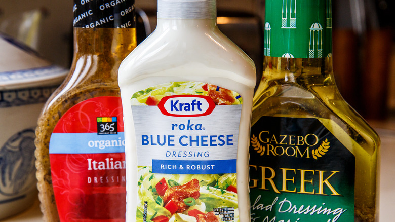 group of store-bought salad dressings