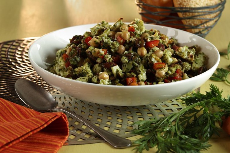 Roasted Cauliflower 'Couscous' Salad With Pickled Apricots and Carrot Top Salsa Verde