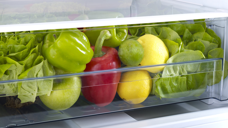 produce in a refrigerator crisper drawer