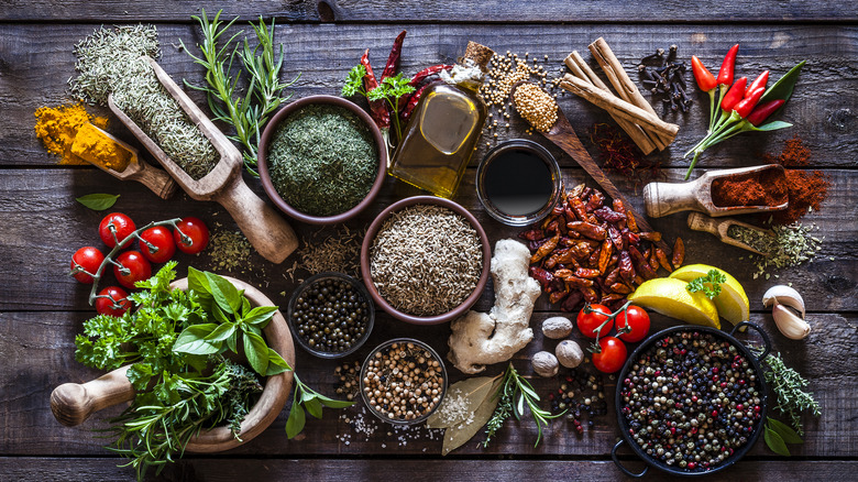 Array of herbs and spices