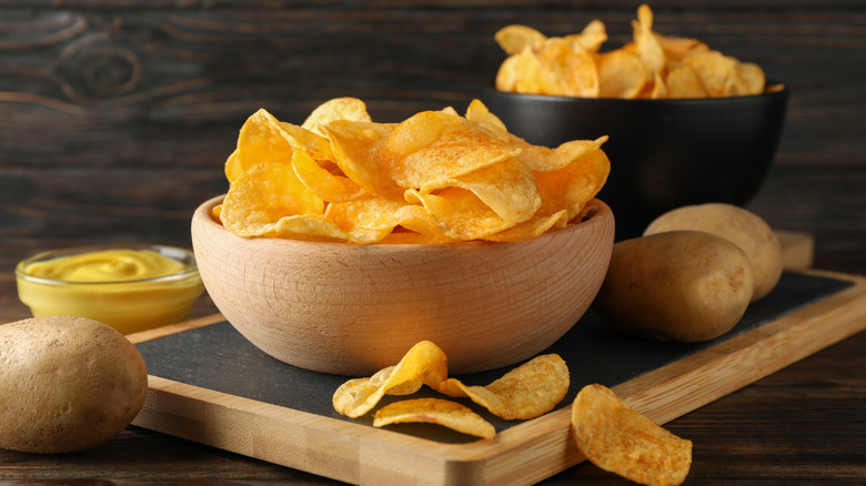 bowls of flavored chips