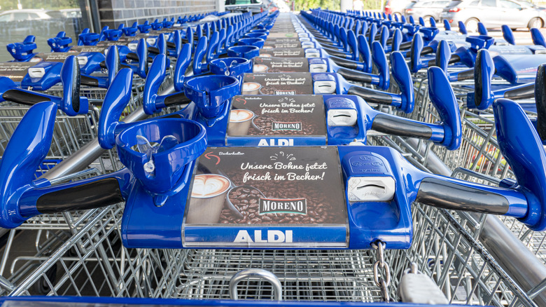 Line of Aldi shopping carts