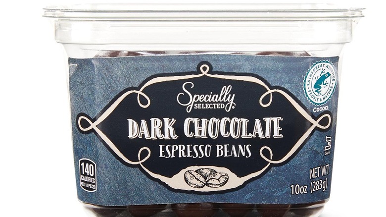 A container of Specially Selected Dark Chocolate Espresso Beans