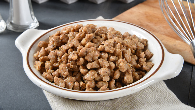 Bowl of ground sausage