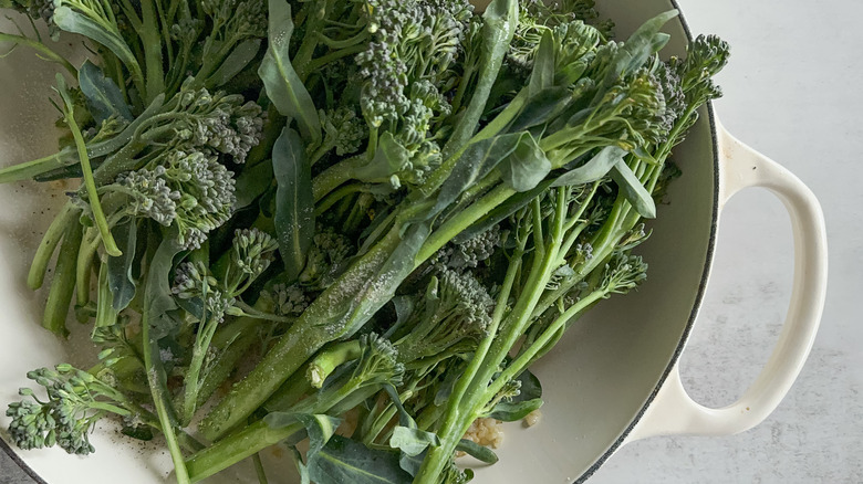 broccolini in skillet