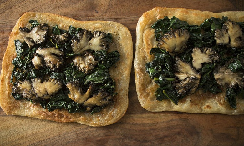 Sautéed Mushrooms on Flatbread with Braised Greens