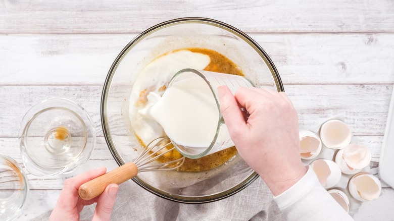 Custard in dish with cinnamon  