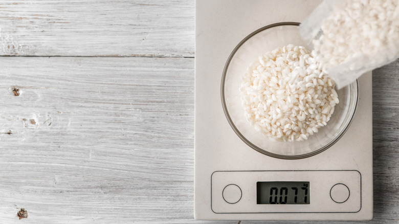 Rice on a food scale