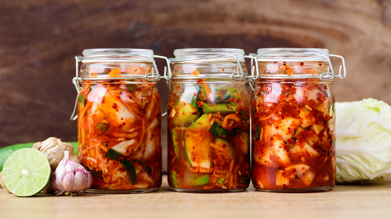 three jars of kimchi