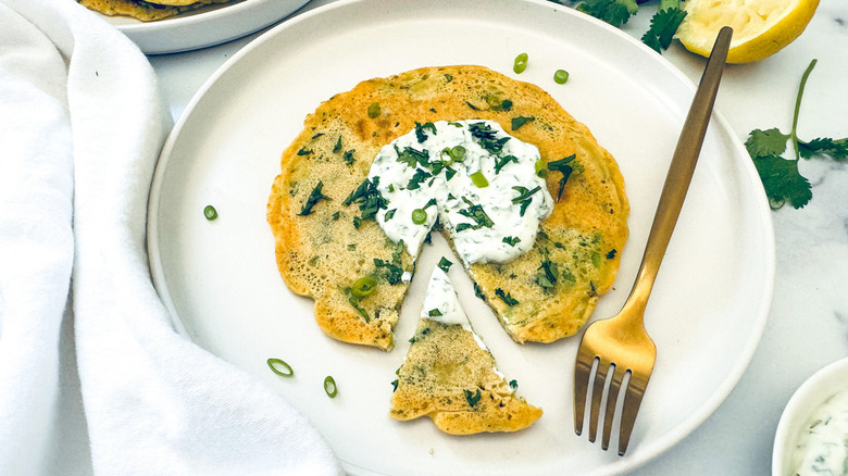 savory pancake with white topping