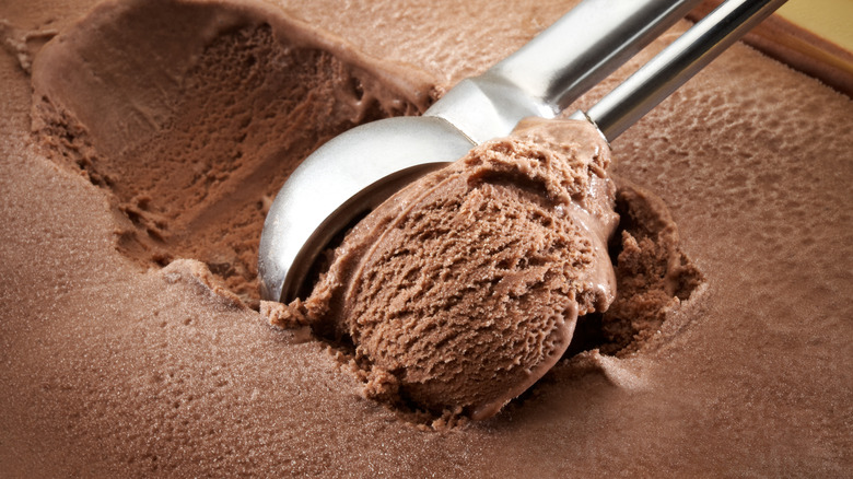 Chocolate ice cream with scoop