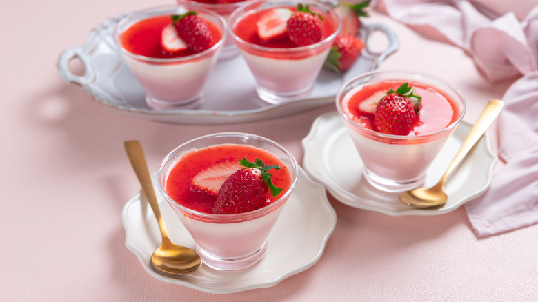 cups of strawberry gelatin dessert