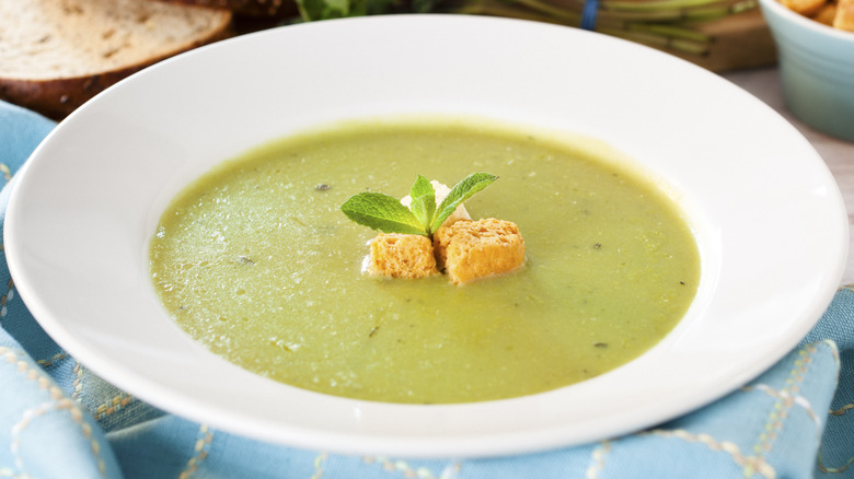 Bowl of soup with croutons