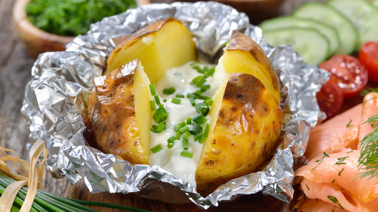 baked potato wrapped in foil