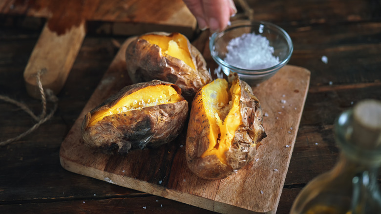 salt sprinkled on baked potatoes