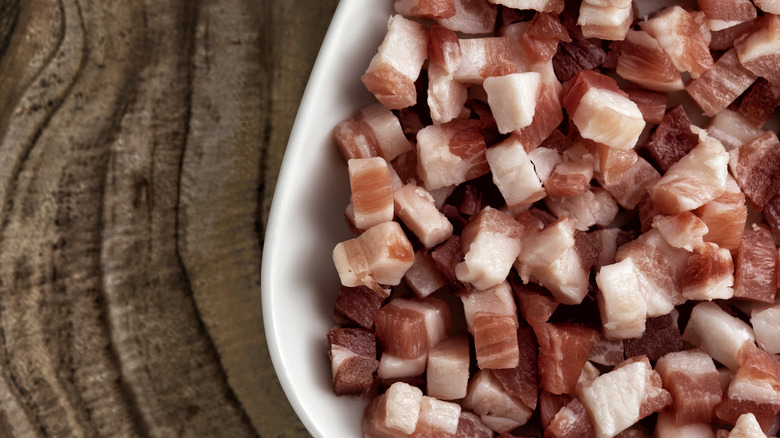 diced pancetta in bowl