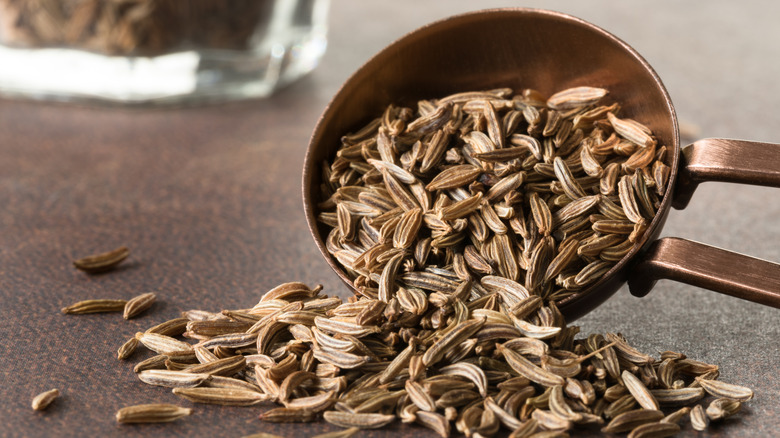 spilled caraway seeds from spoon