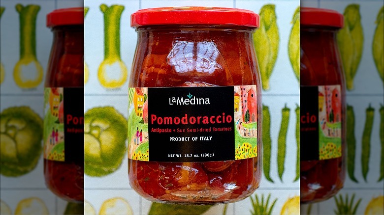 A jar of Pomodoraccio semi-dried tomatoes