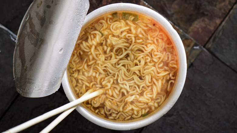 Instant ramen with chopsticks