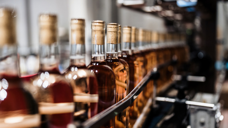 Wine being bottled commercially