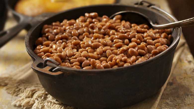 Pot full of baked beans