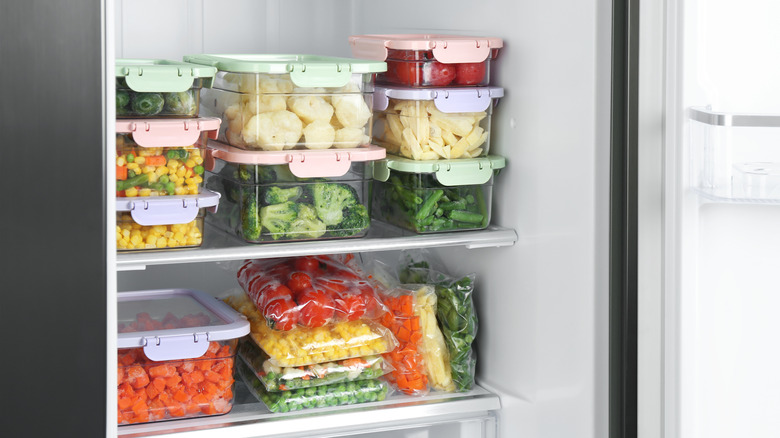 Food in glass containers in the fridge