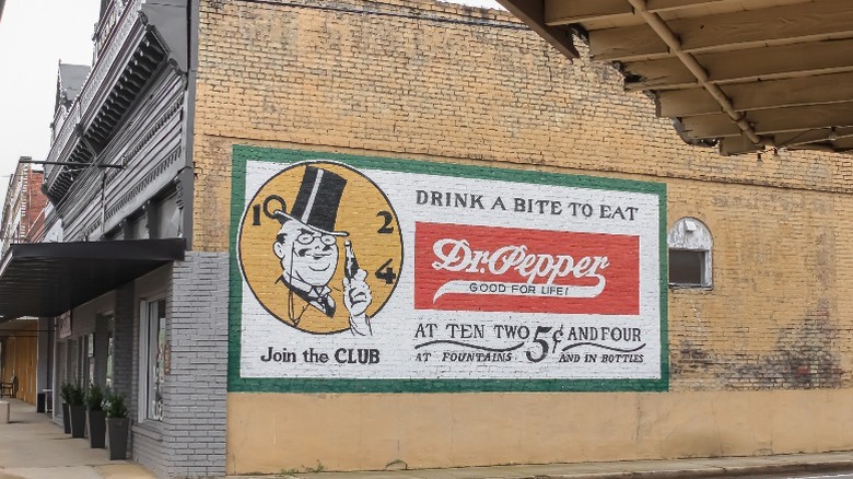 dr pepper ad painted on the side of small-town Texas building