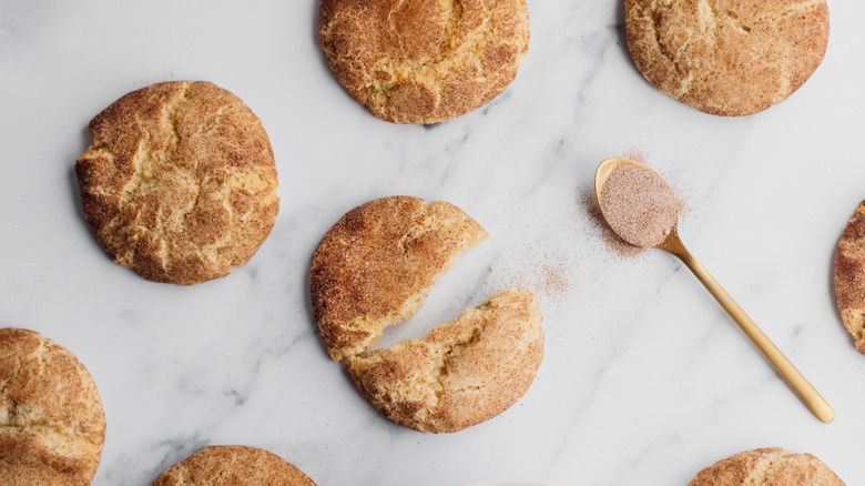 Crinkly snickerdoodles on marble countertop