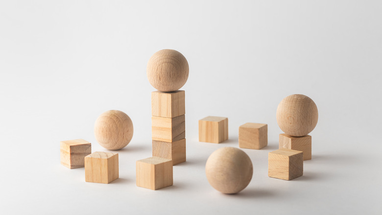 Wooden cubes and spheres