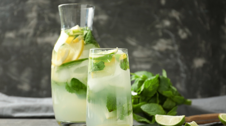 mojitos in pitcher and glass