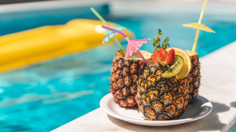 pineapple bowls by pool