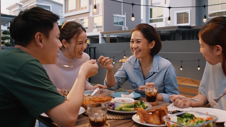 Family eating dinner together