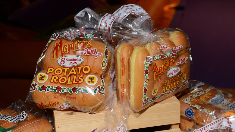 two packs of Martin's potato rolls on display