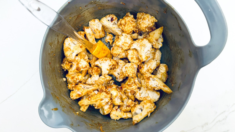 spiced cauliflower florets in bowl