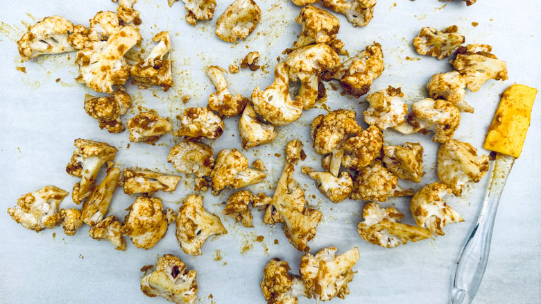 spiced cauliflower florets on tray