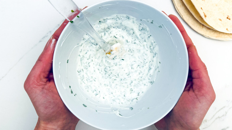 yogurt herb sauce in bowl