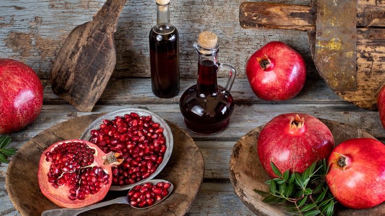 Pomegranates, seeds, and syrups