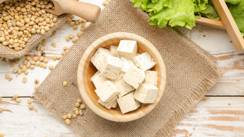 Tofu blocks in a bowl