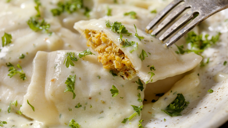 lobster ravioli in white sauce