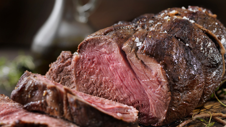 marinated steak with slices