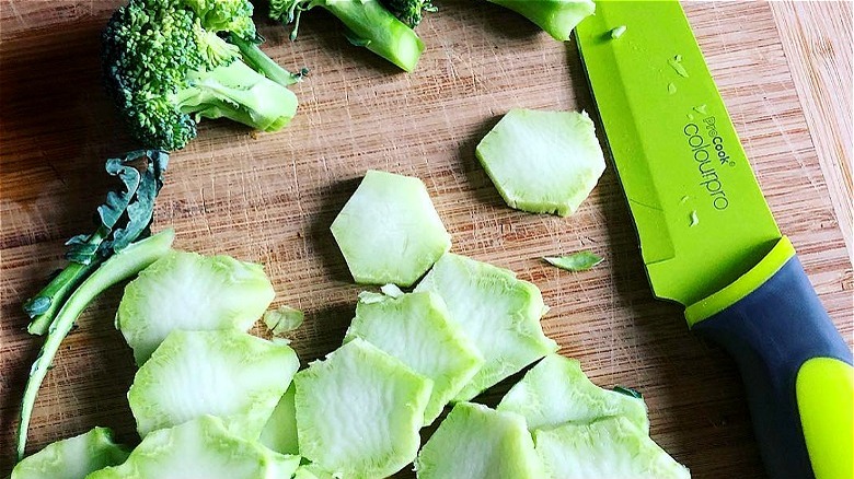 Chopped broccoli stalks