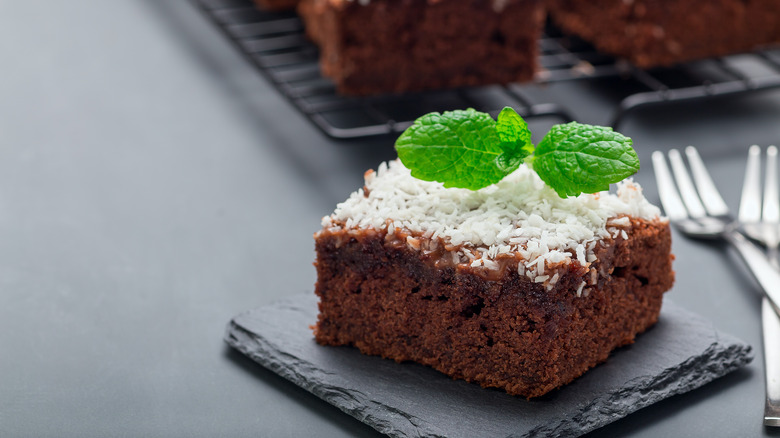 brownie slice with coconut flakes