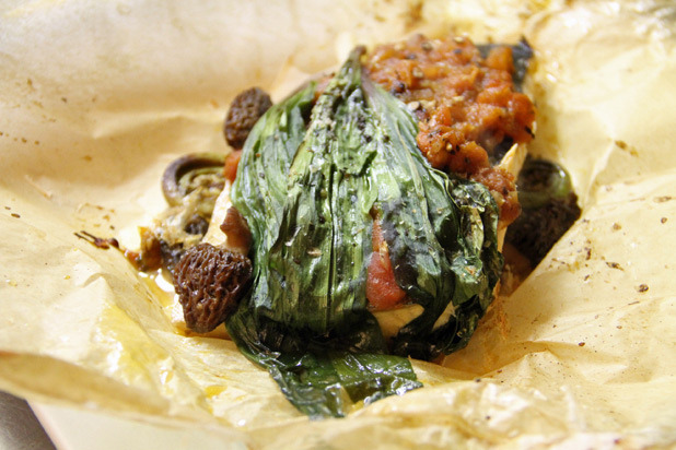 Fish en Papillote with Mushroom Duxelles and Tomato Concassé