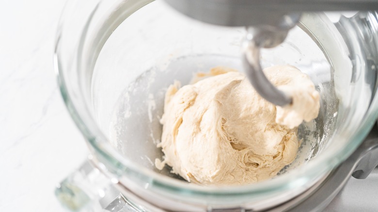 Bread dough in stand mixer