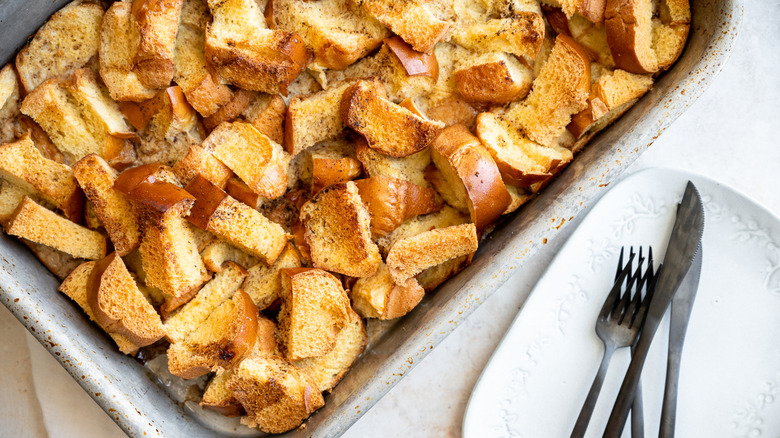 brioche bread pudding and plate