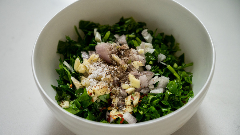 chimichurri ingredients in bowl 