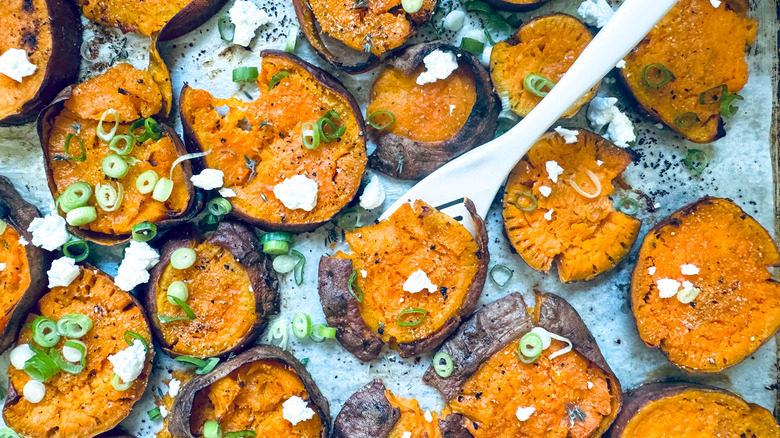 roasted sweet potatoes with garnishes