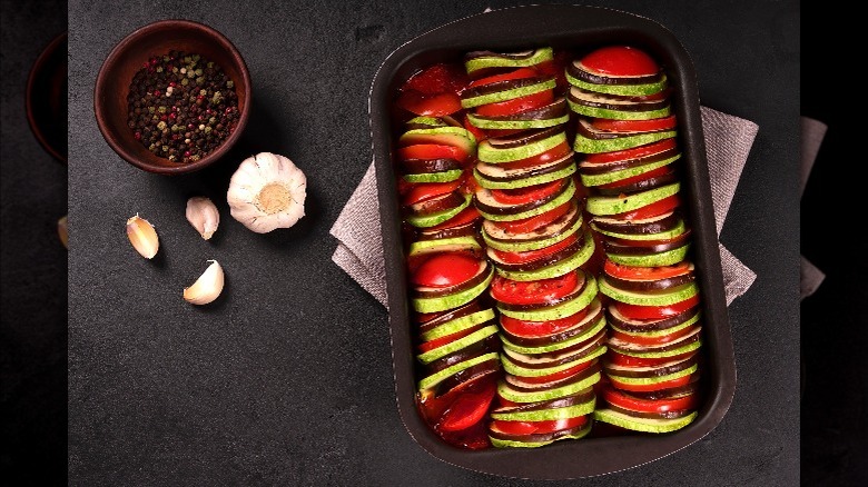 Close up of layered ratatouille