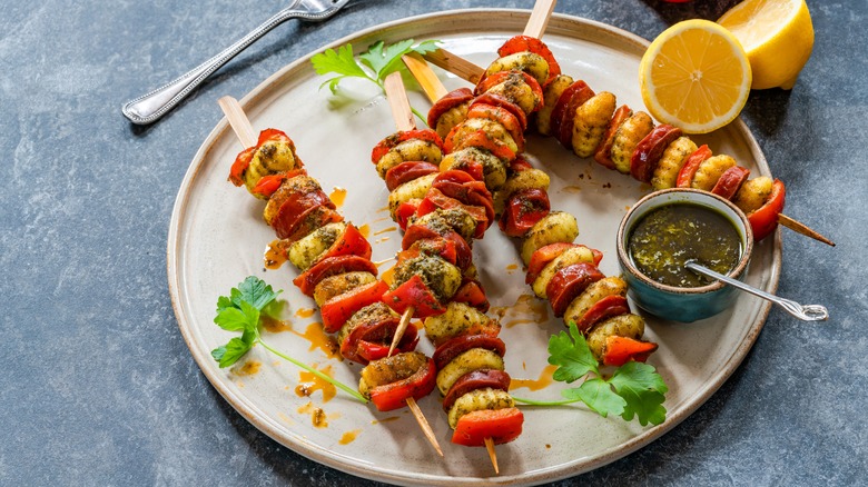 Gnocchi skewers on a plate